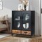 Industrial Sideboard Cabinet with Drawers Countertop and Tempered Glass Black Brown
